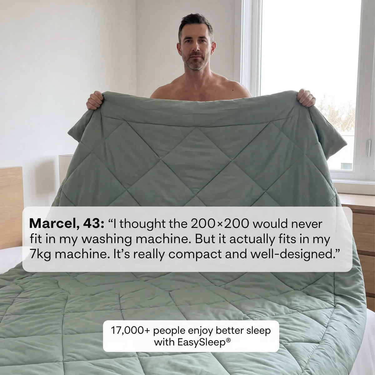EasySleep® Duvet – The 2-in-1 quick-dry duvet that eliminates the need for bed sheets.